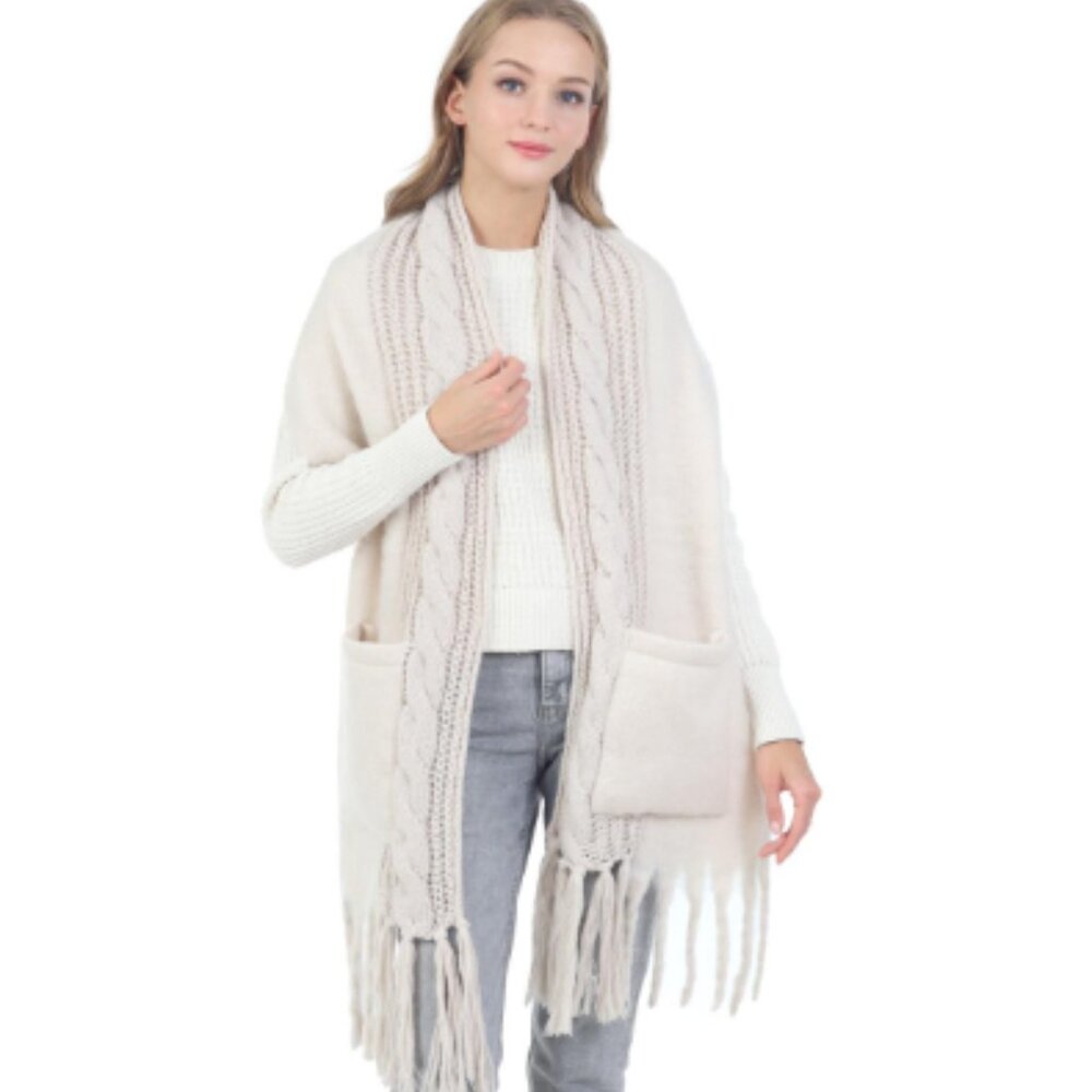 13. Women’s Fringe Pocket Scarf Blanket  NWOT